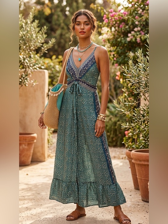 no brand Dresses & Skirts - Sleeveless V-Neck Midi Dress in Teal Blue
